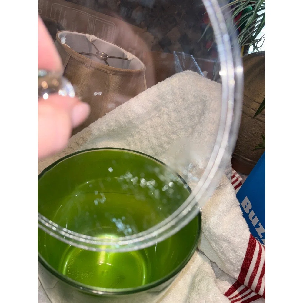 Retro Green Metallic Ice Bucket Acrylic Lid Clear Handle Crystal Knob
